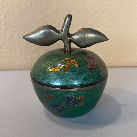 Source Unknown Other - Vintage Brass and Enamel Apple Bowl with Lid 6.5"H